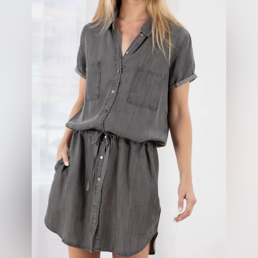Lovestitch Casual Chambray Benji Shirt Dress w/cinched waist. Large. - Picture 3 of 16